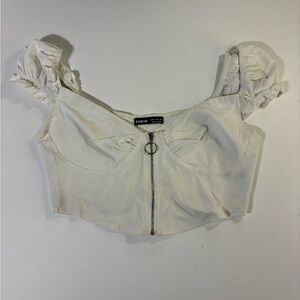 SHEIN Cream Ruffled Crop Top with Zipper